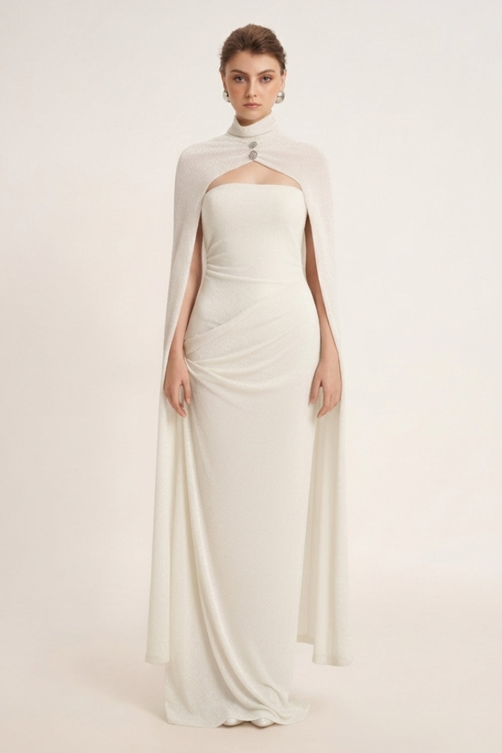 Mirer - Pansy Sheath Elastance Jersey Maxi Dress With Cape