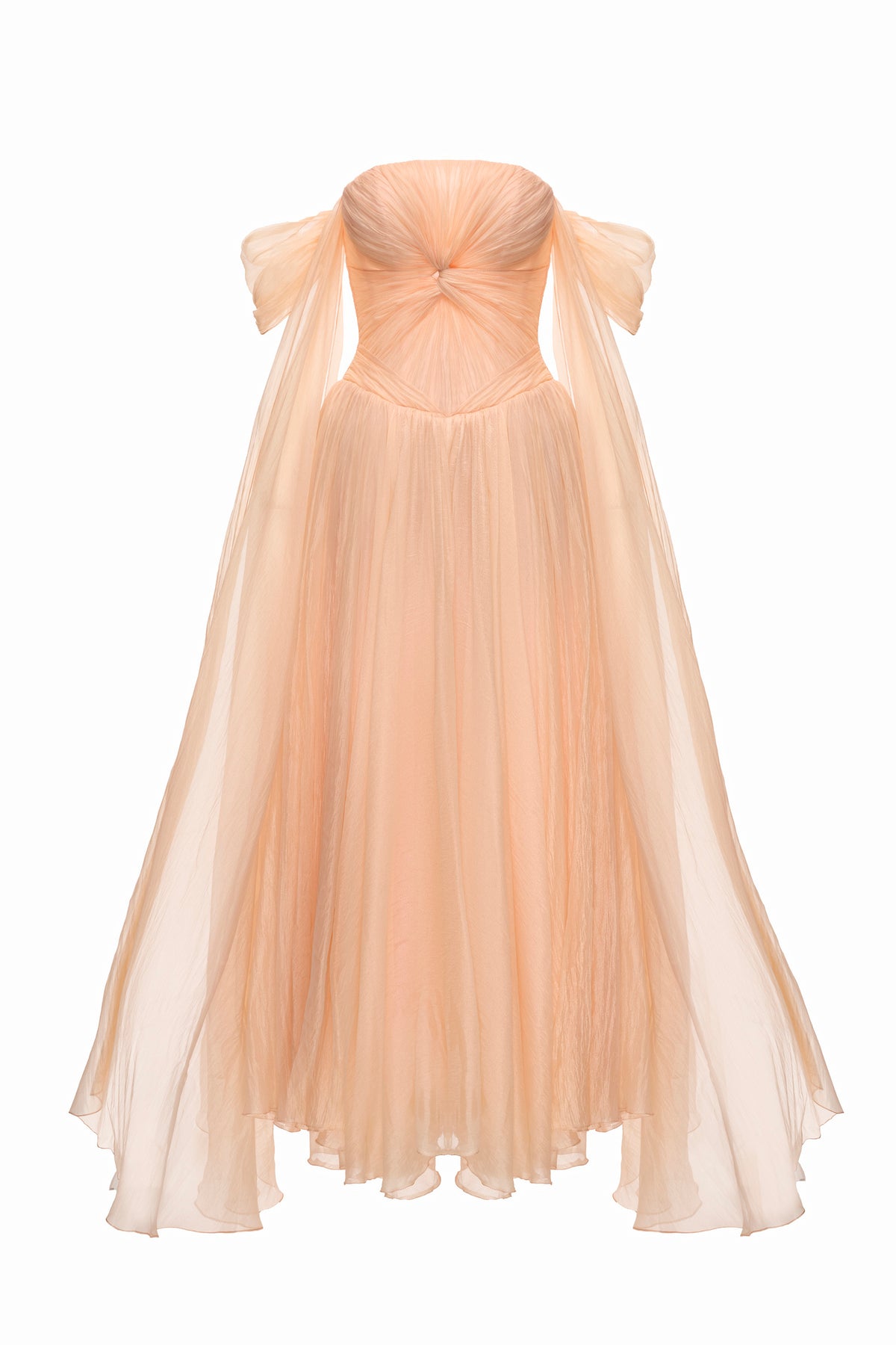 Joséphine EDANA dress in Orange, garment-only front view with a layered skirt and long side drapes.