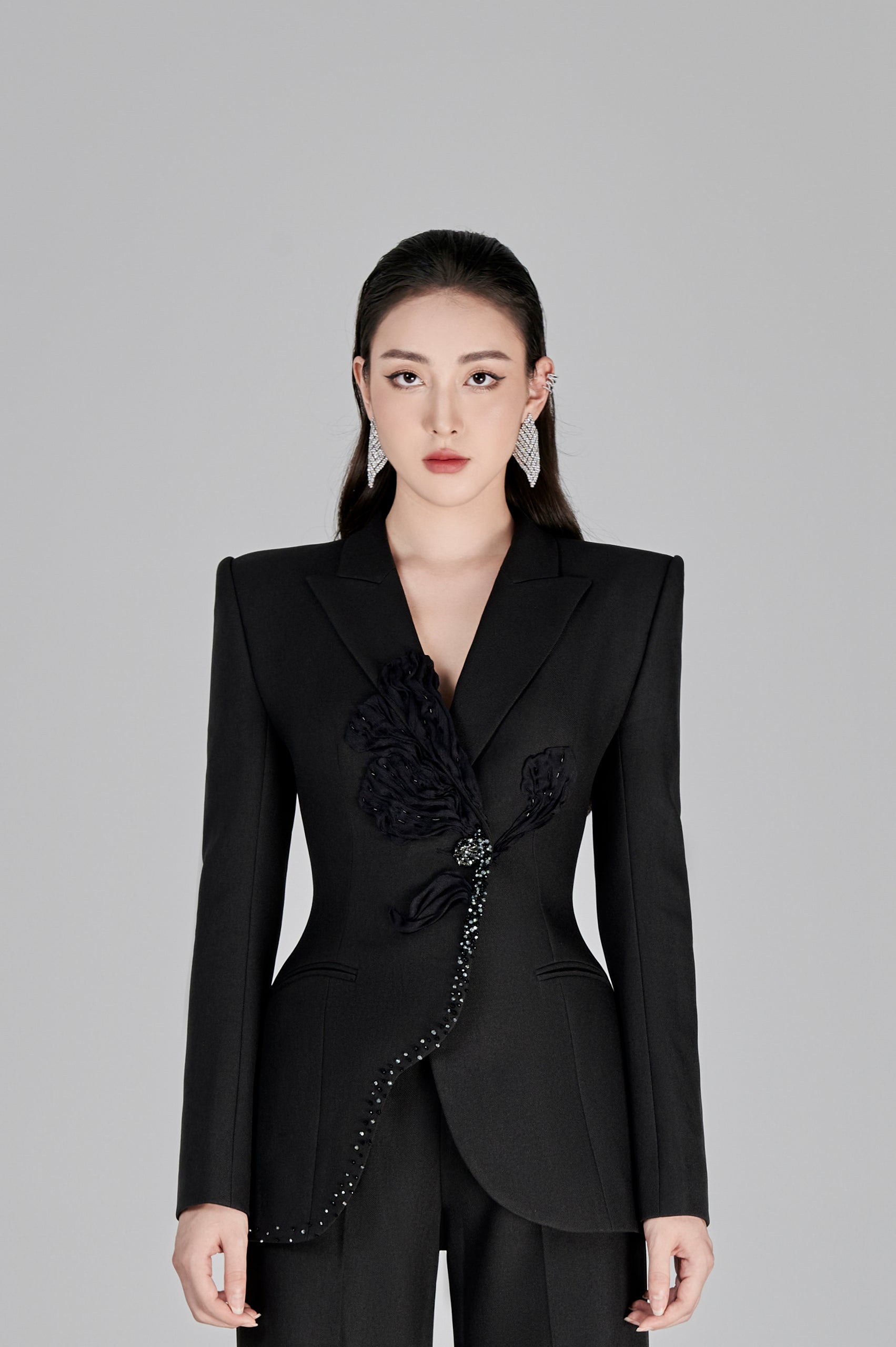 Josefin Black Floral 3D Blazer