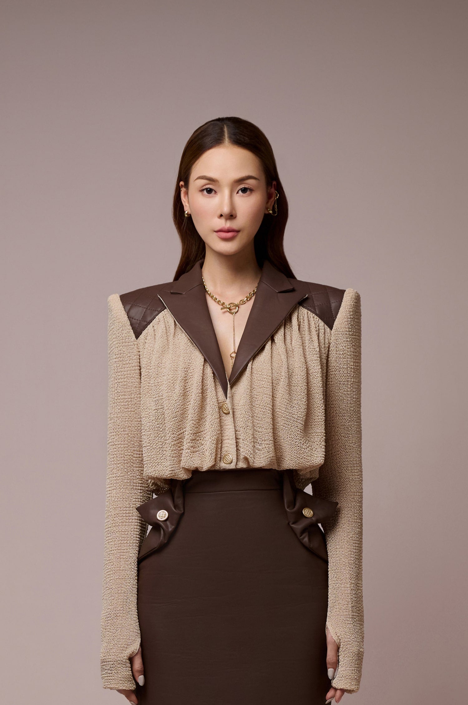 Caria Light Camel Croptop Shirt