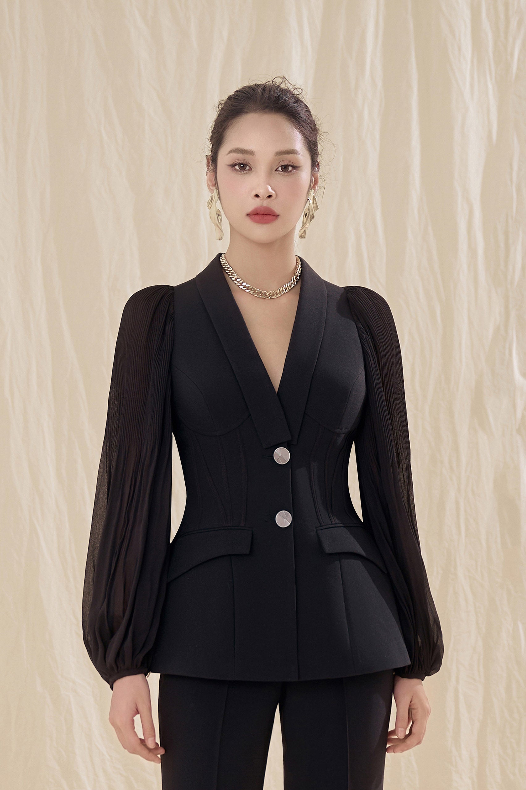 Sana Black Puffy Sleeves Blazer