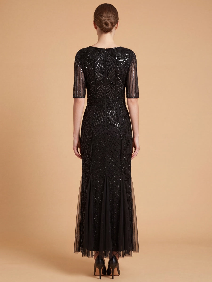 Embellished Gown with Cape Sleeves | 28845