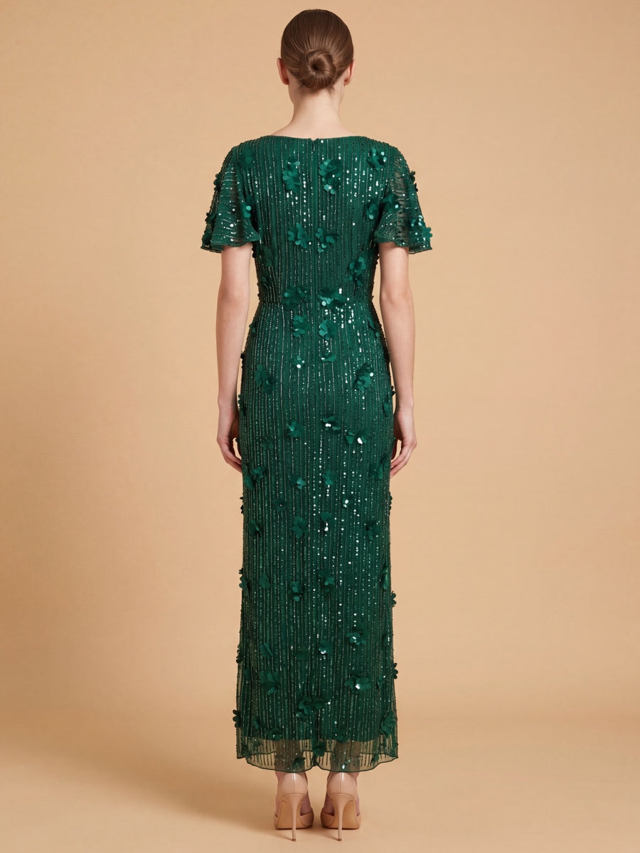 3D Floral Embellished Gown with Cape Sleeves | 28852