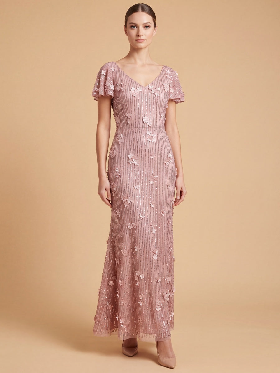 3D Floral Embellished Gown with Cape Sleeves | 28852