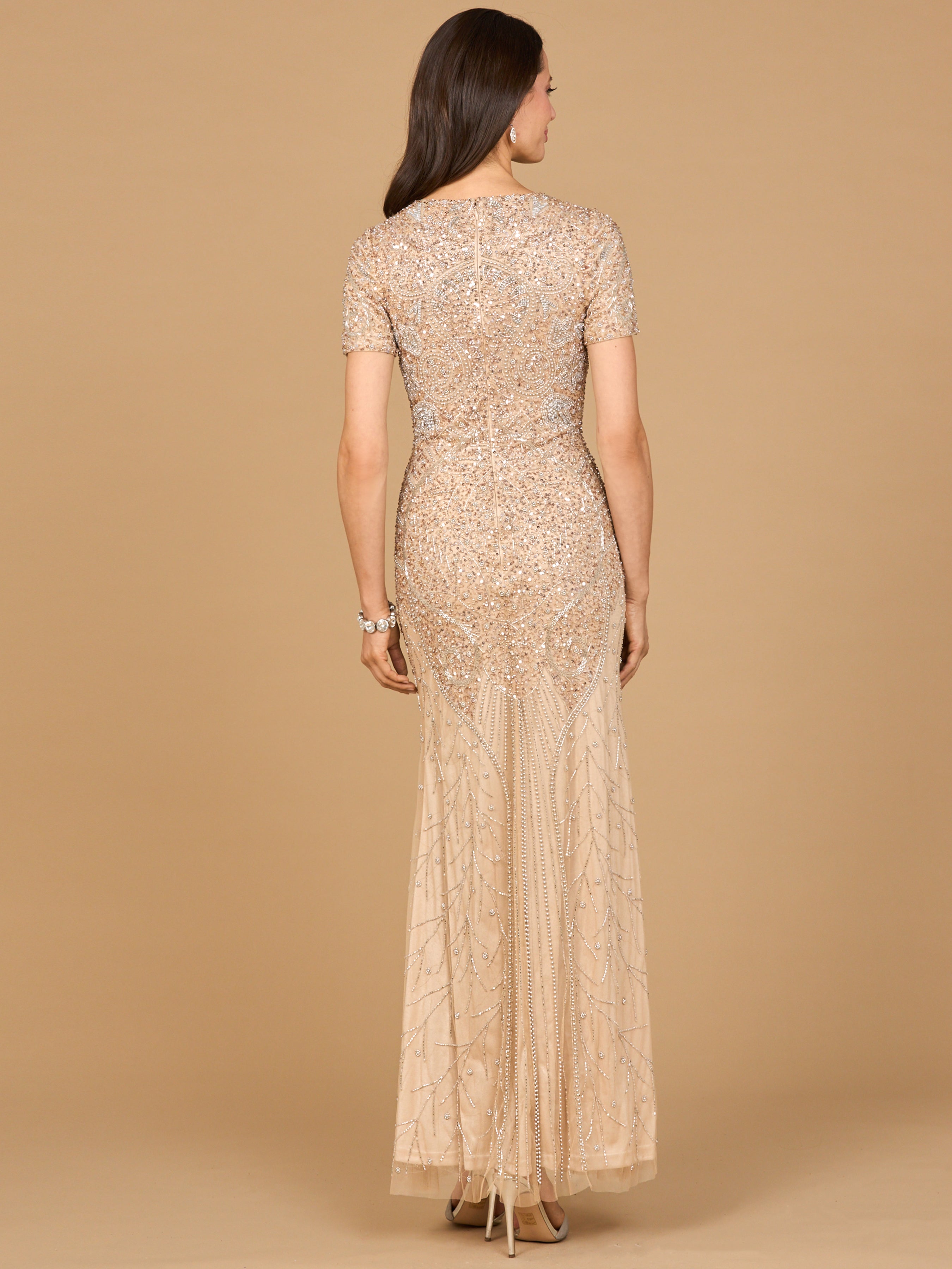 Short Sleeve Sheath Beaded Gown 28864