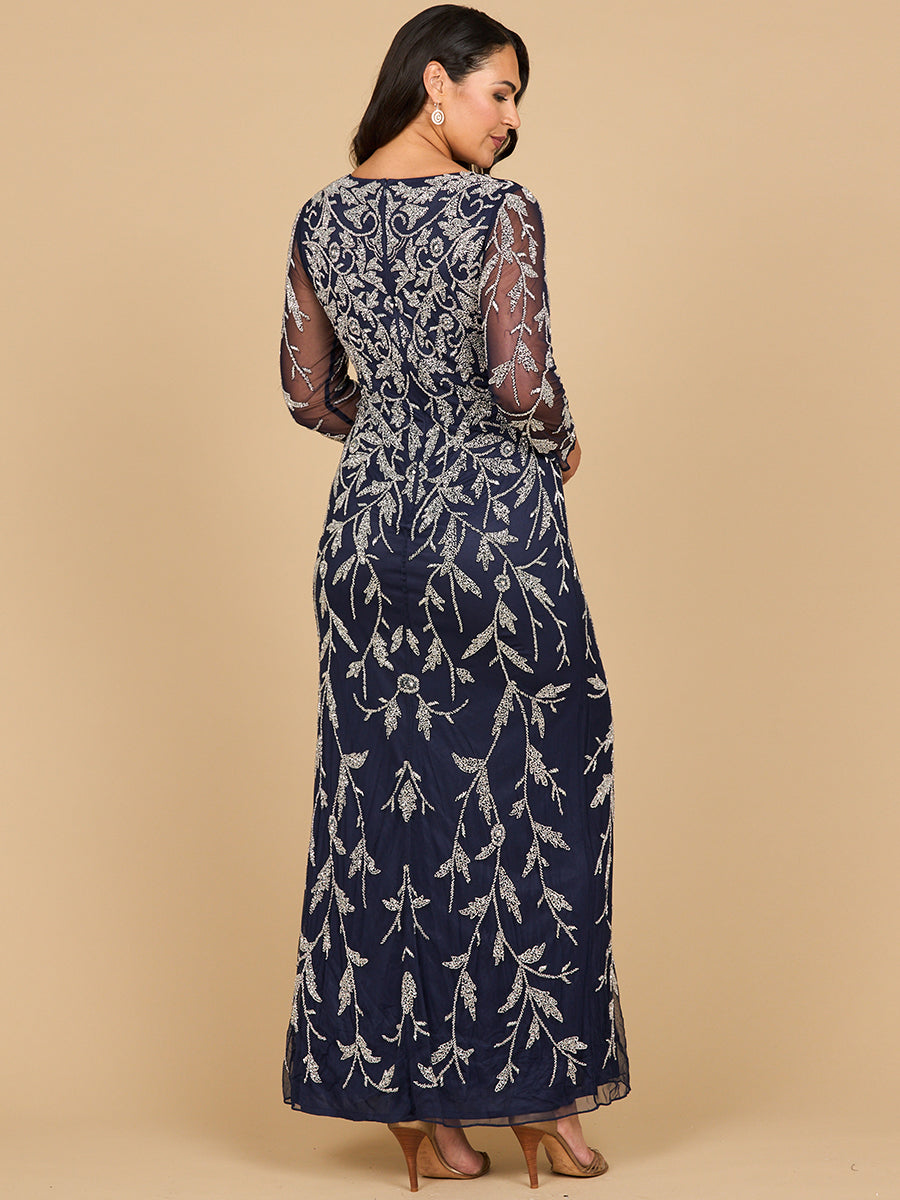 Lara 28870- Long Sleeve Contrast Beaded Gown