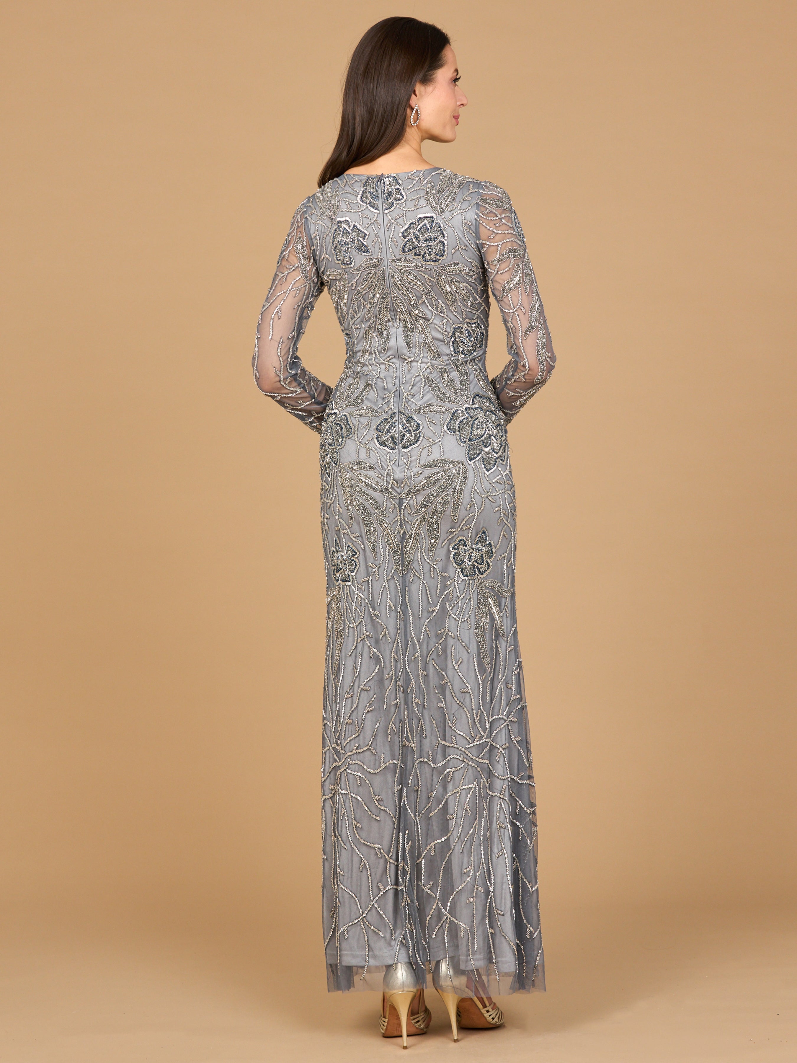 High Neck, Long Sleeve Beaded Gown 28889