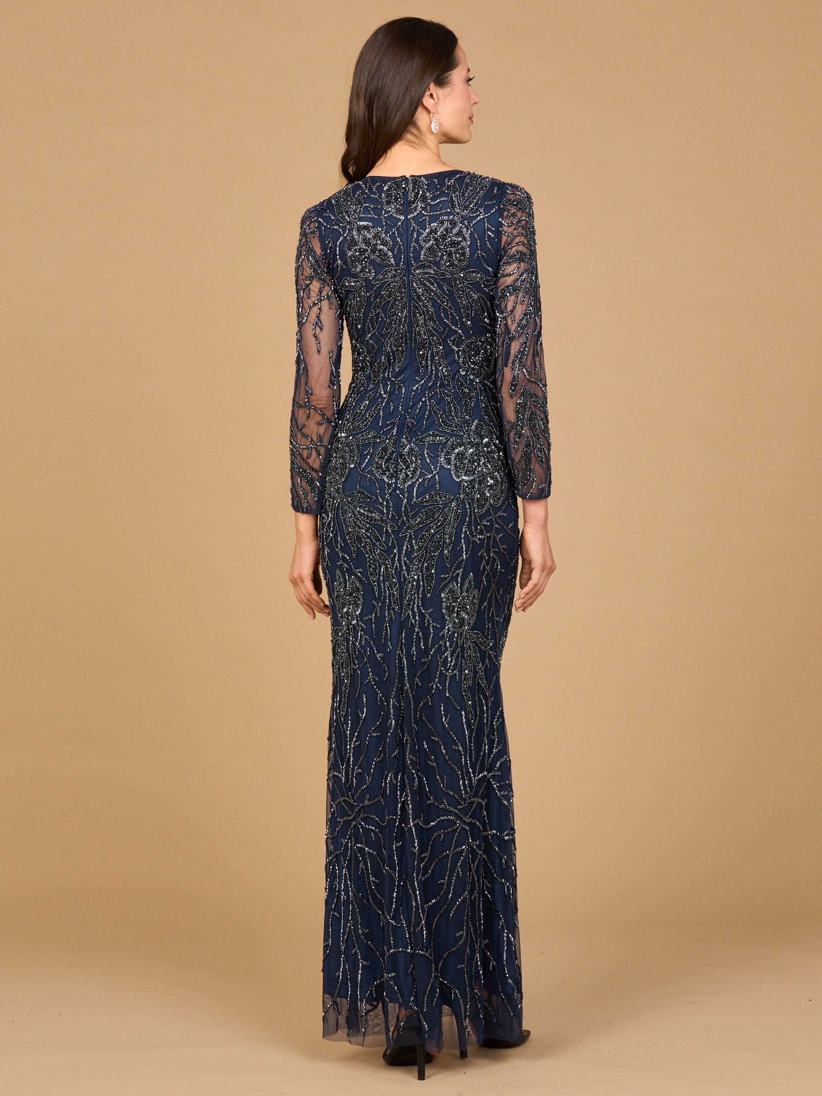 High Neck, Long Sleeve Beaded Gown 28889