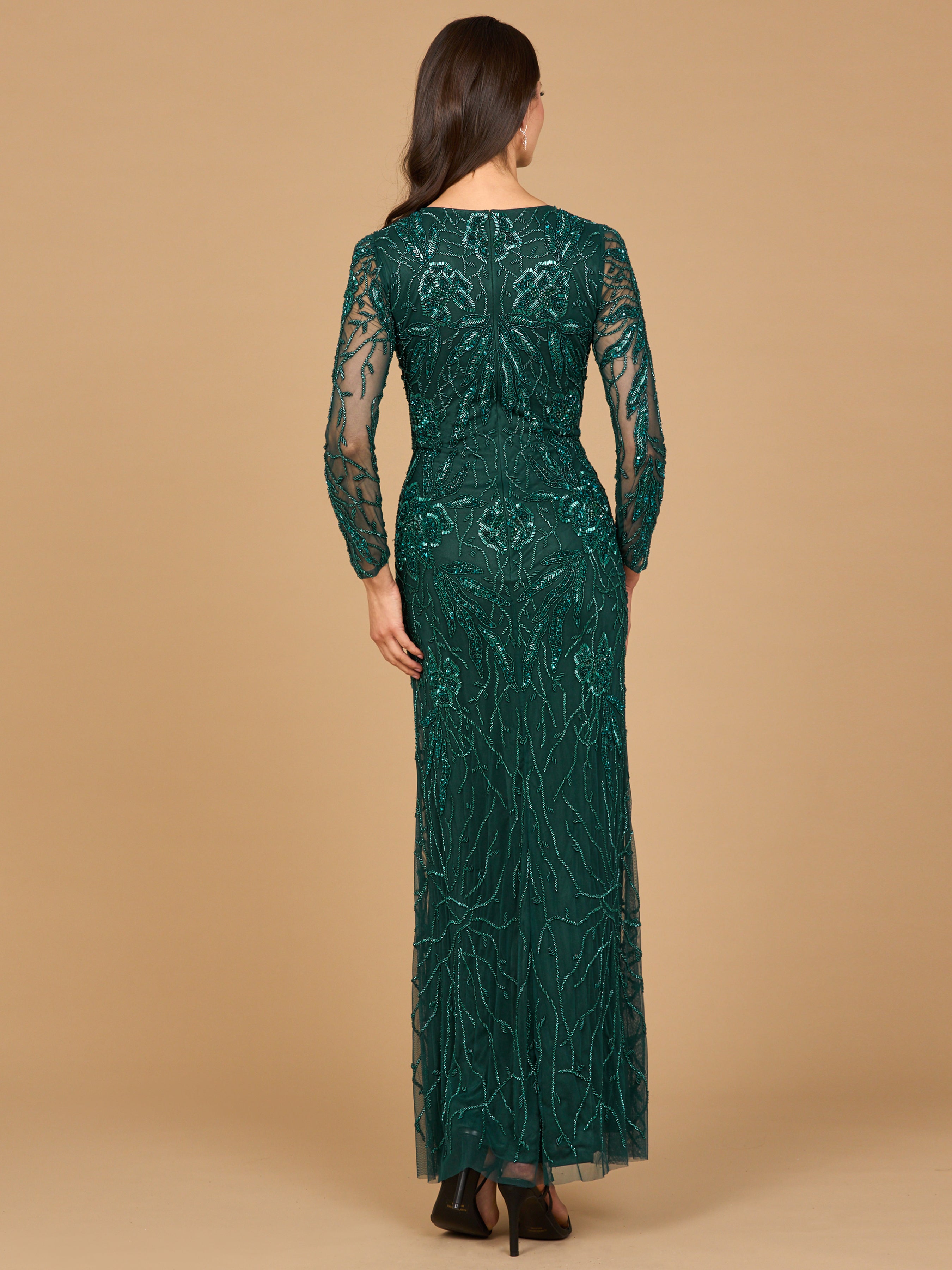 High Neck, Long Sleeve Beaded Gown 28889