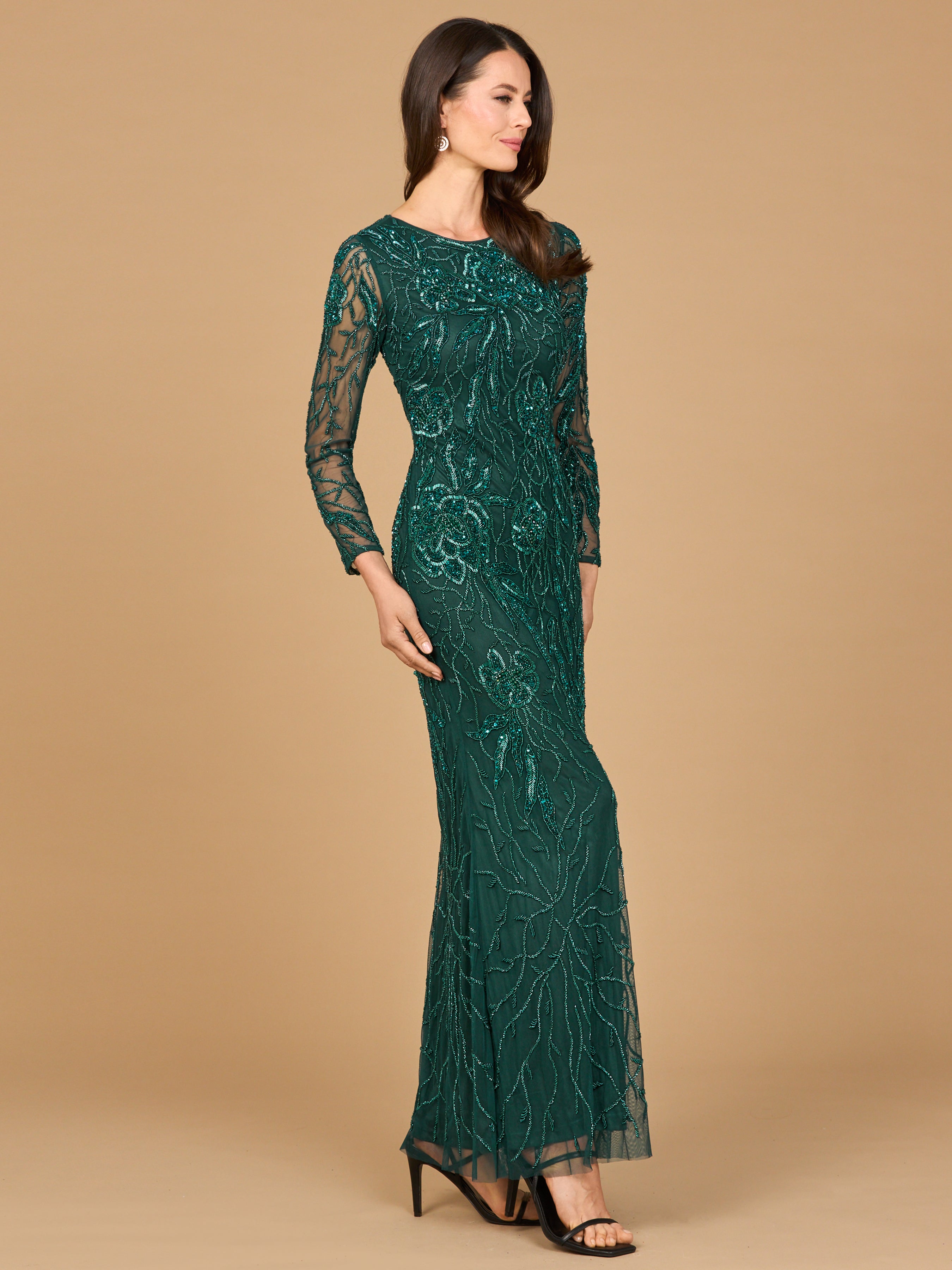 High Neck, Long Sleeve Beaded Gown 28889