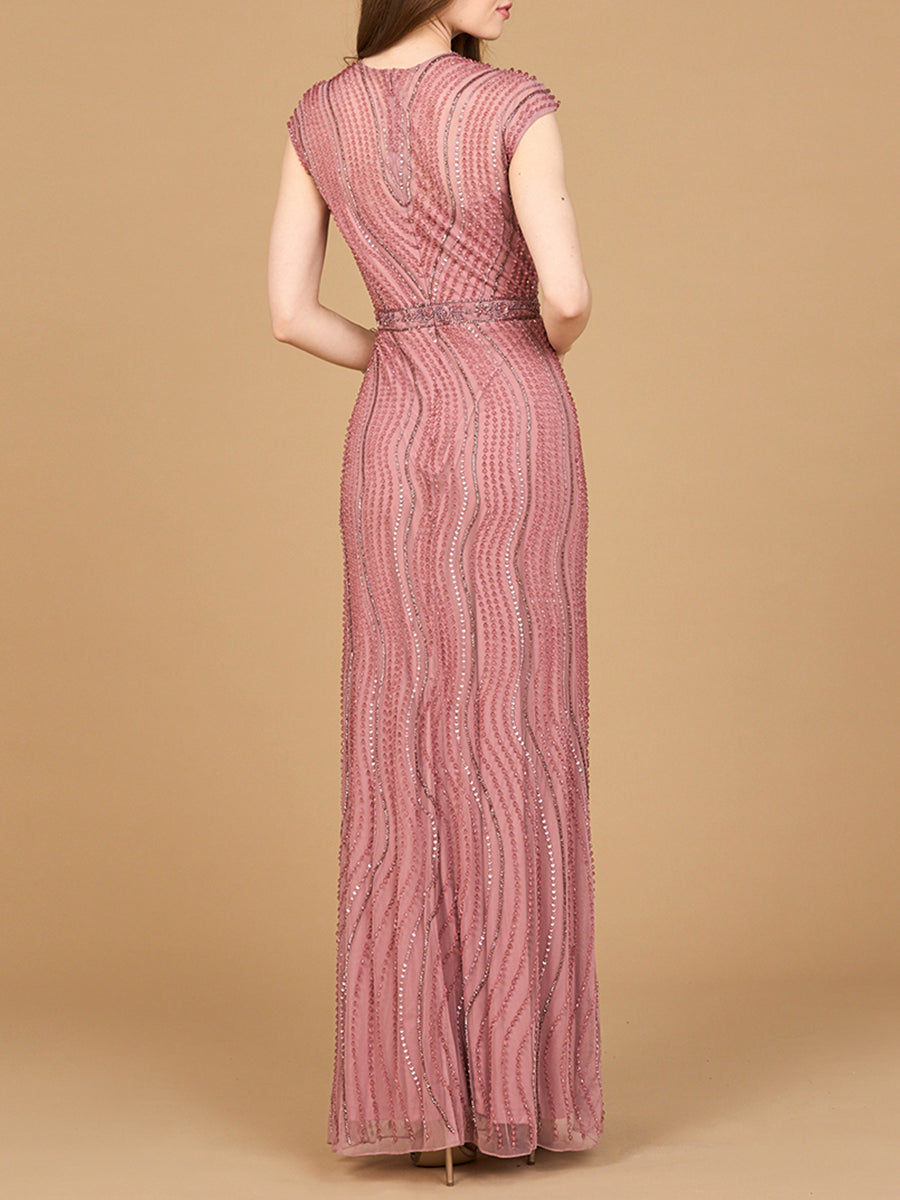 Cap Sleeve, Illusion Neck Beaded Gown 28898