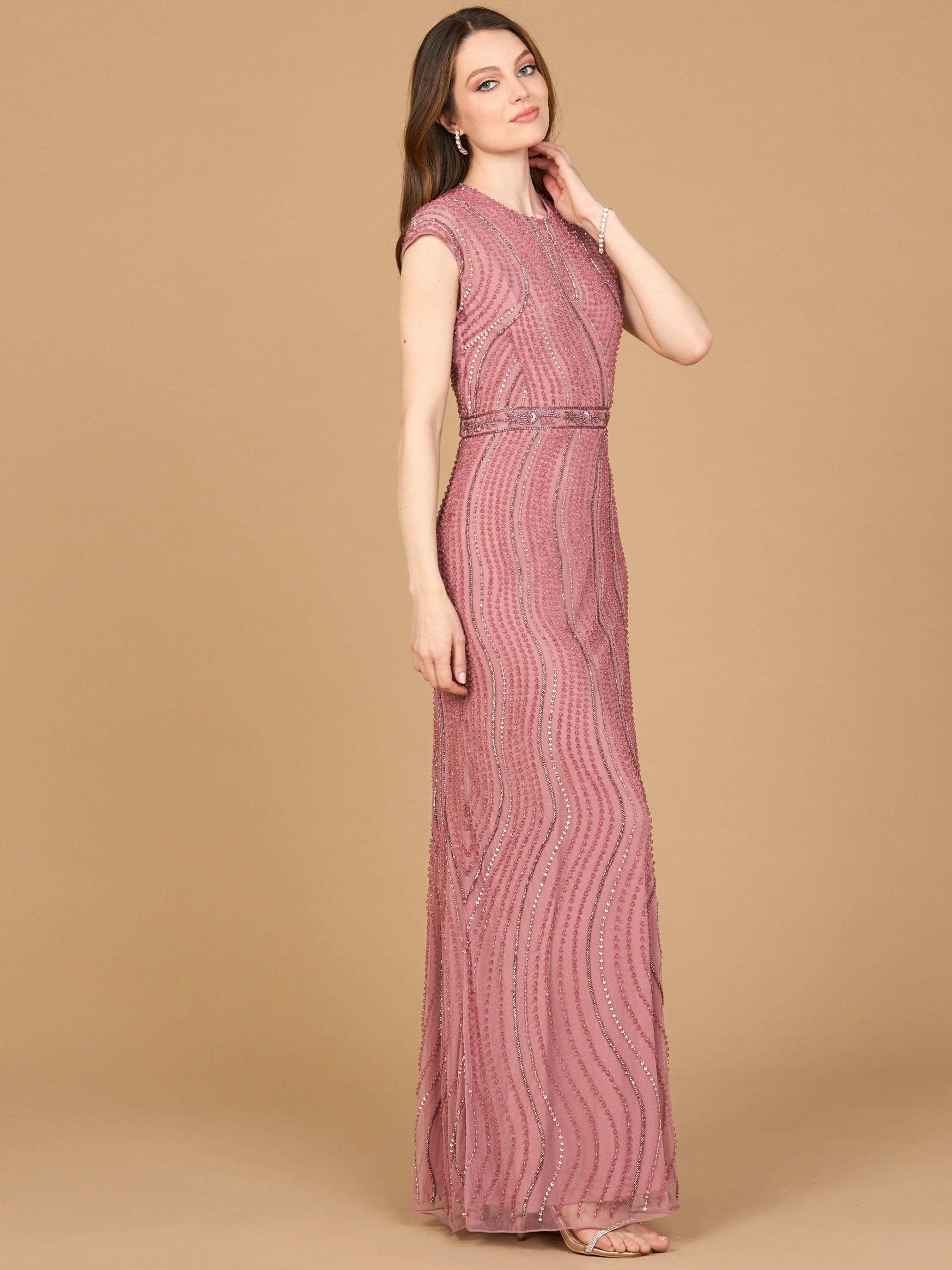 Cap Sleeve, Illusion Neck Beaded Gown 28898