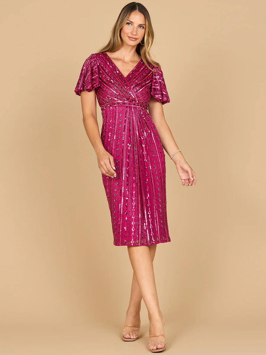 Beaded Midi Dress with Flutter Sleeves 28902