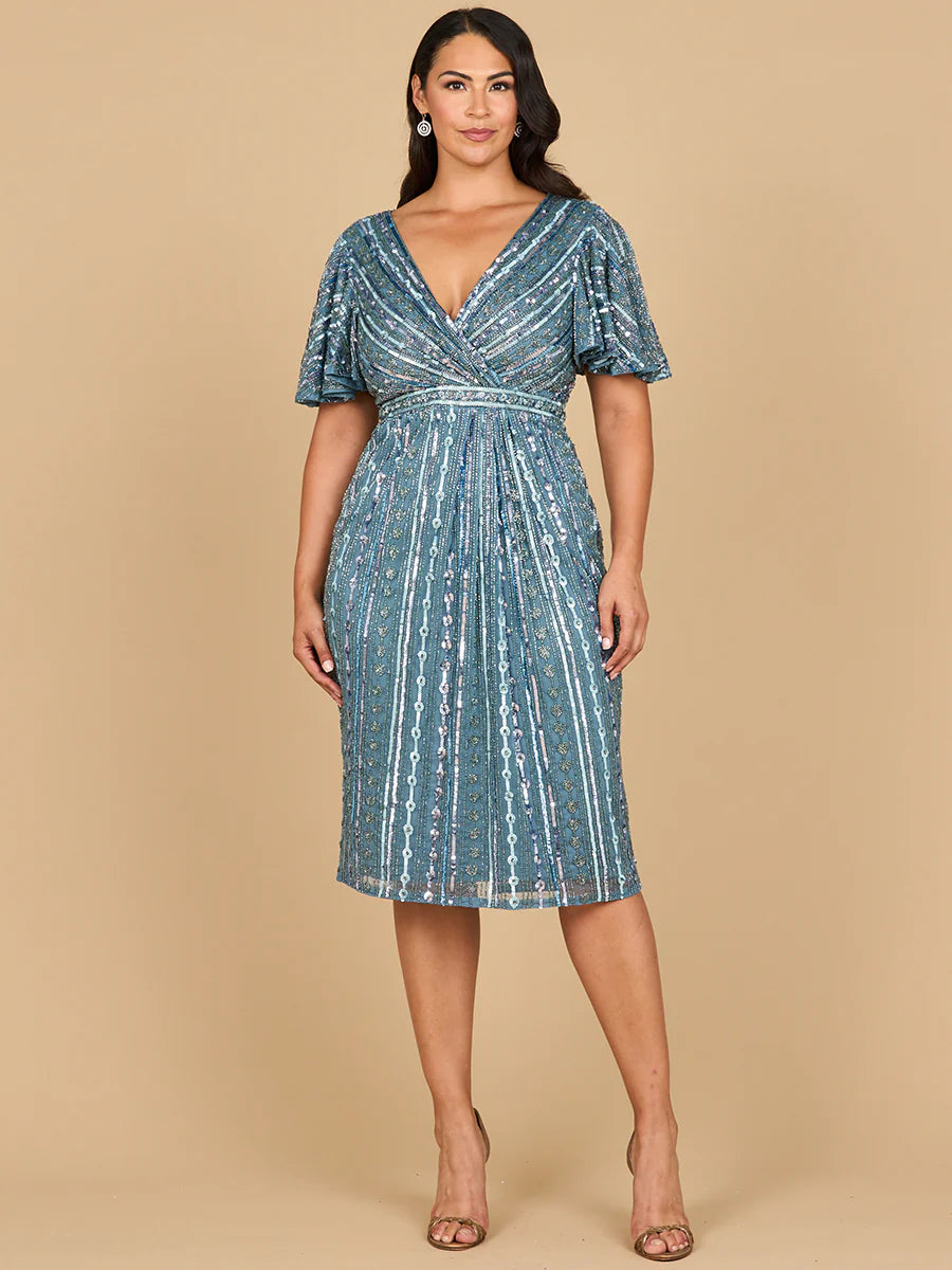 Beaded Midi Dress with Flutter Sleeves 28902