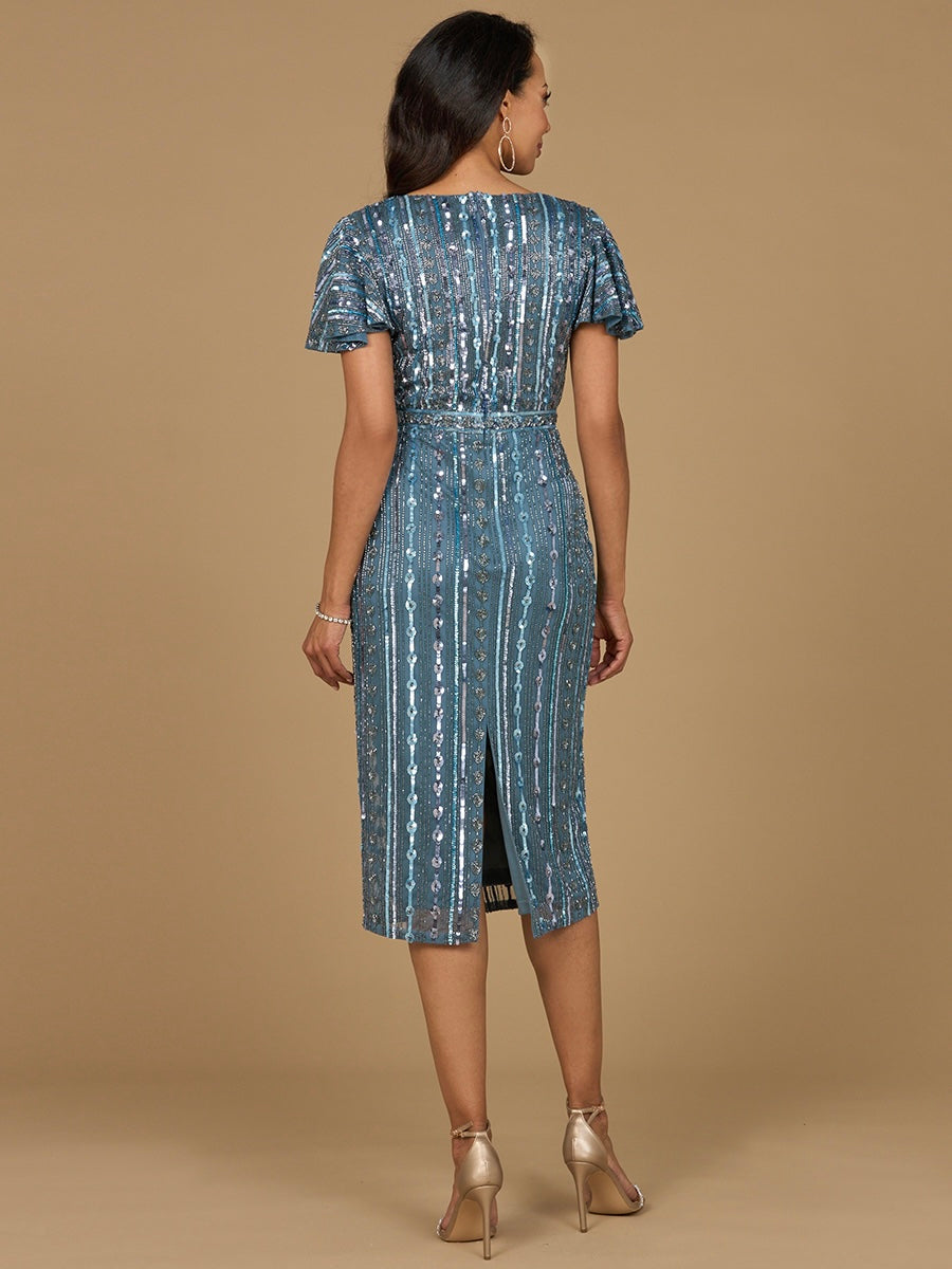 Beaded Midi Dress with Flutter Sleeves 28902