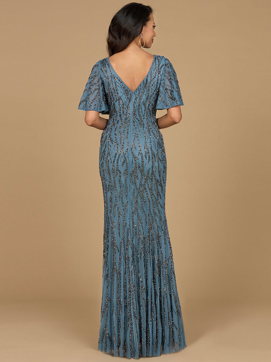 Beaded Gown with Flutter Sleeves 28903