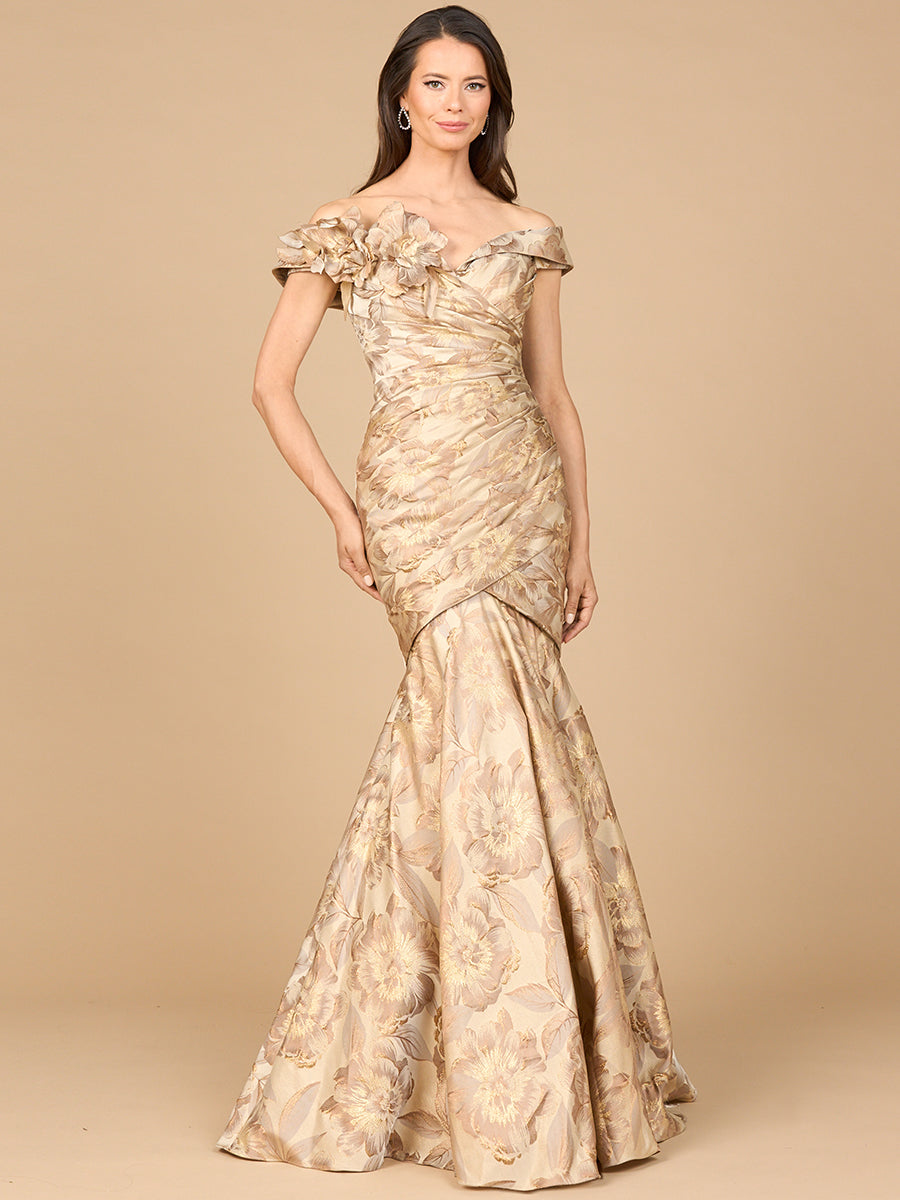 Off Shoulder Brocade Mermaid Gown 28920