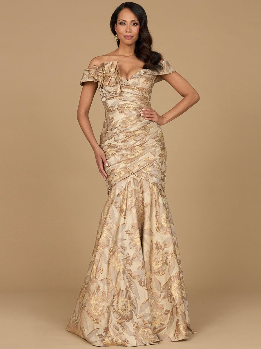 Off Shoulder Brocade Mermaid Gown 28920
