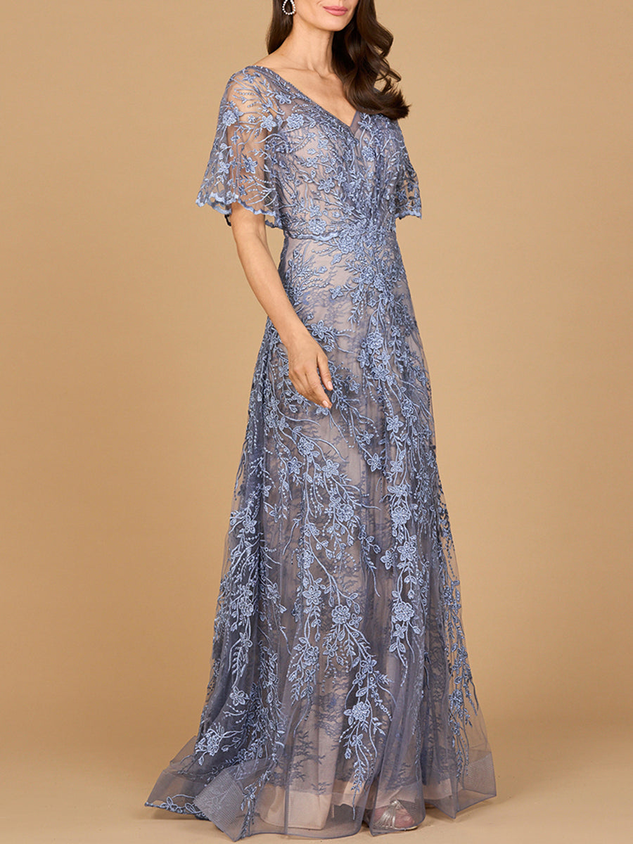 Elegant Cape Sleeve A-line Gown 28923