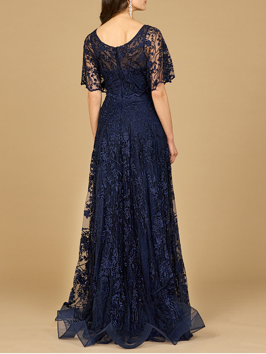 Elegant Cape Sleeve A-line Gown 28923