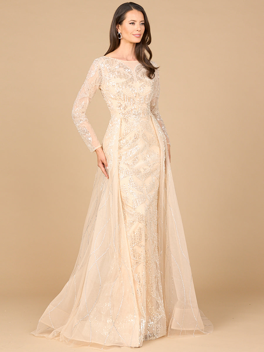 Long Sleeve Gown with Overskirt & High Neck 28933