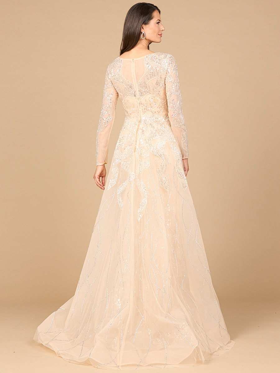 Long Sleeve Gown with Overskirt & High Neck 28933