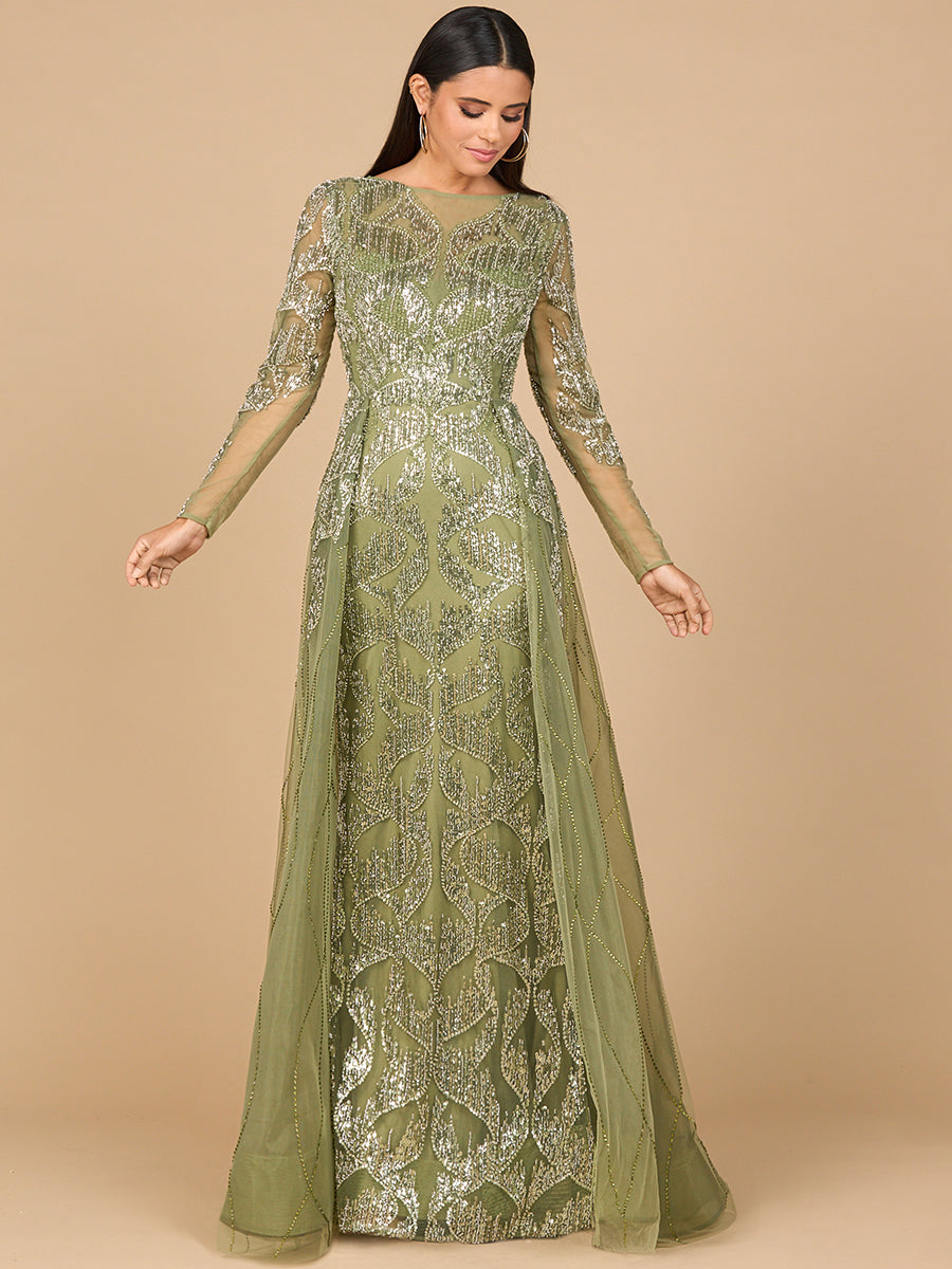 Long Sleeve Gown with Overskirt & High Neck 28933