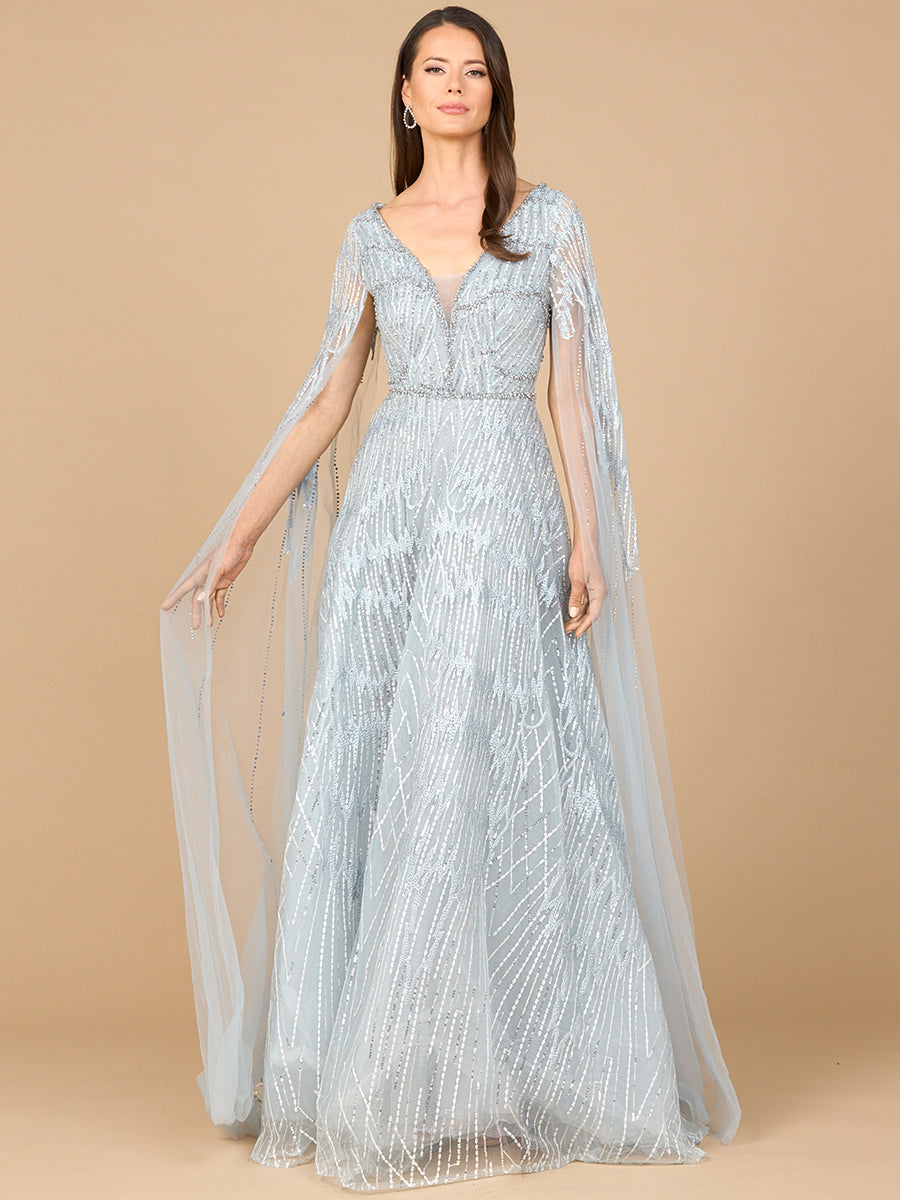 Embellished Gown with Cape Sleeves 28937