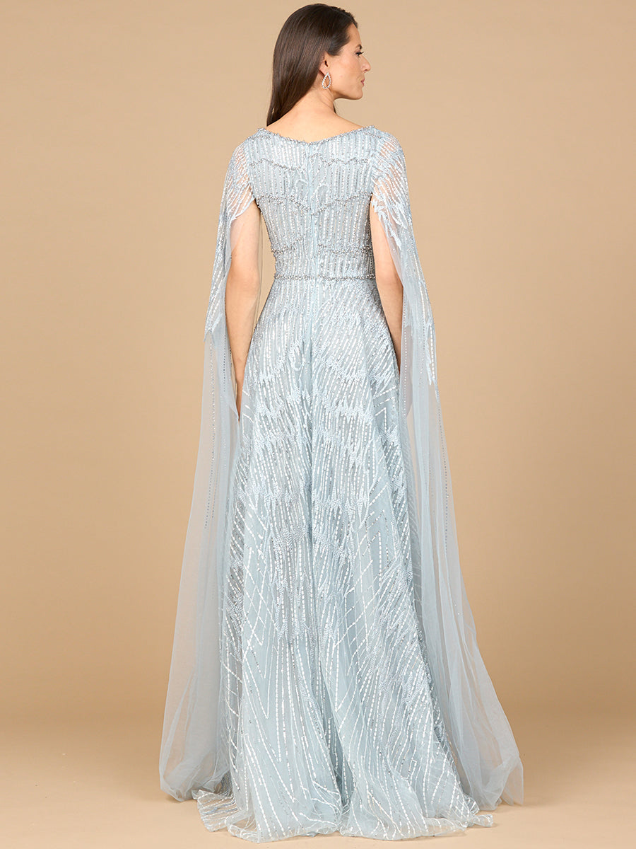 Embellished Gown with Cape Sleeves 28937