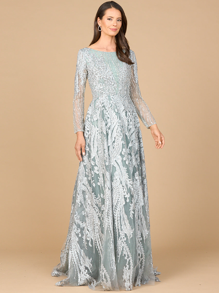 Long Sleeve, Modest Beaded Gown 28939 6 / Slate Long Sleeve, Modest Beaded Gown 28939 6 / Slate