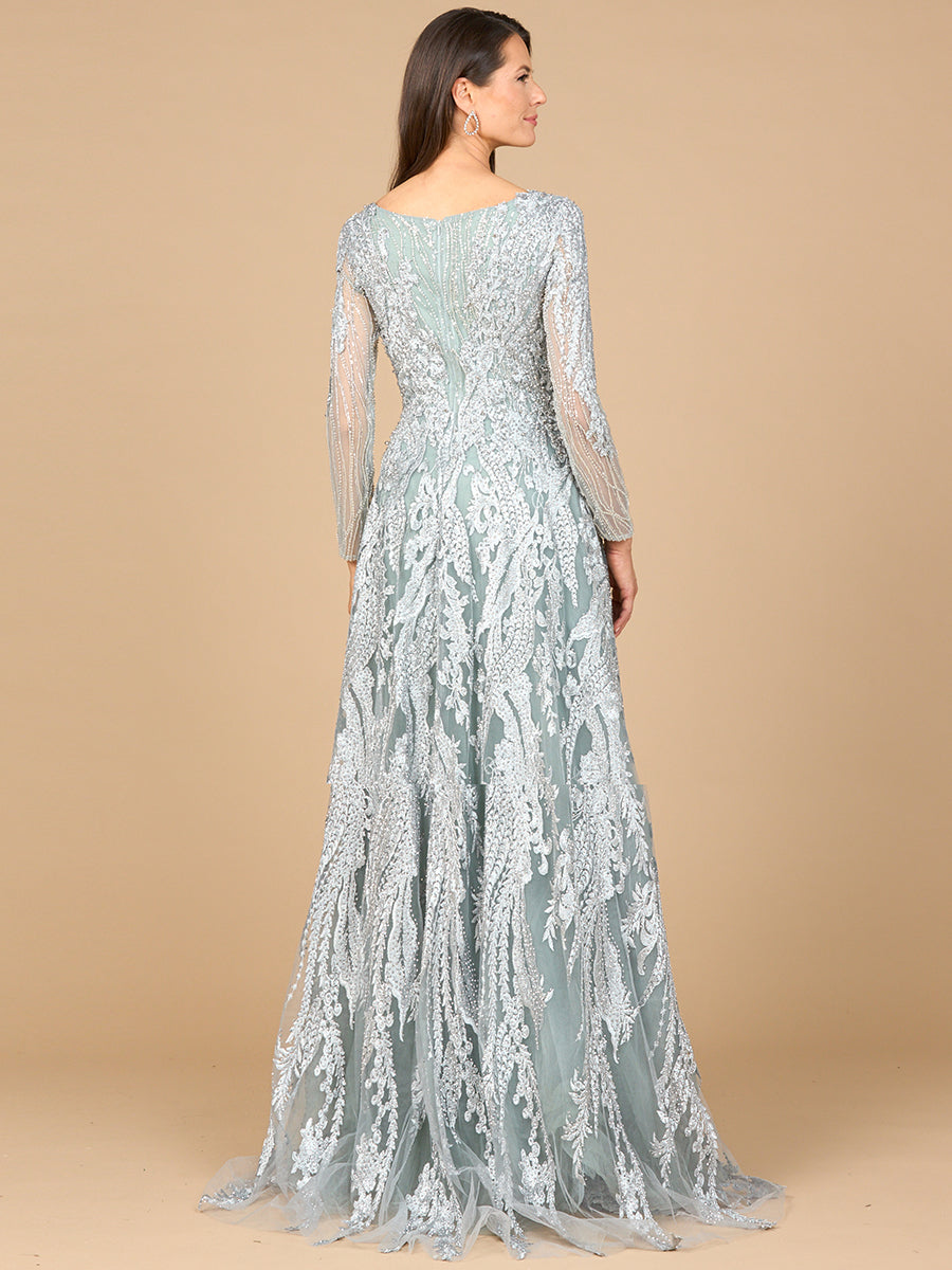 Long Sleeve, Modest Beaded Gown 28939