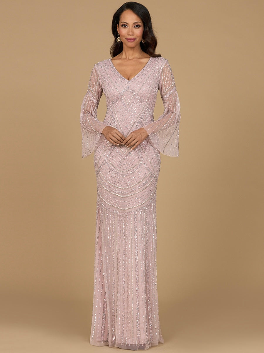 Long Sleeve Beaded Gown 28954