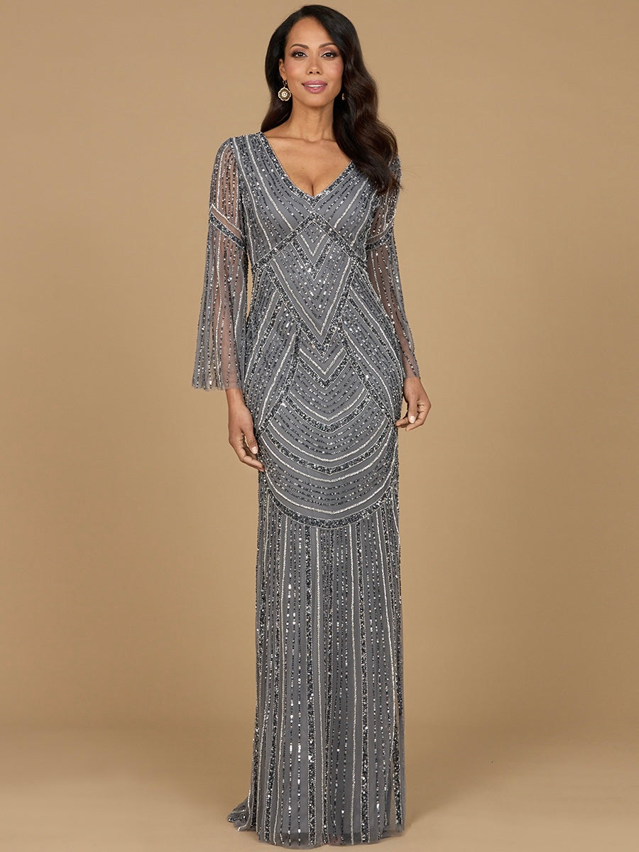 Long Sleeve Beaded Gown 28954