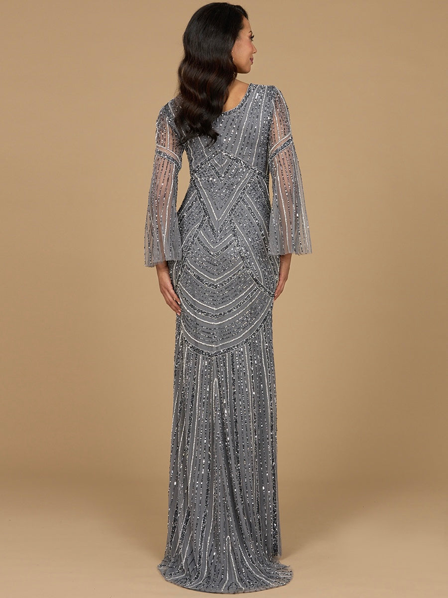 Long Sleeve Beaded Gown 28954