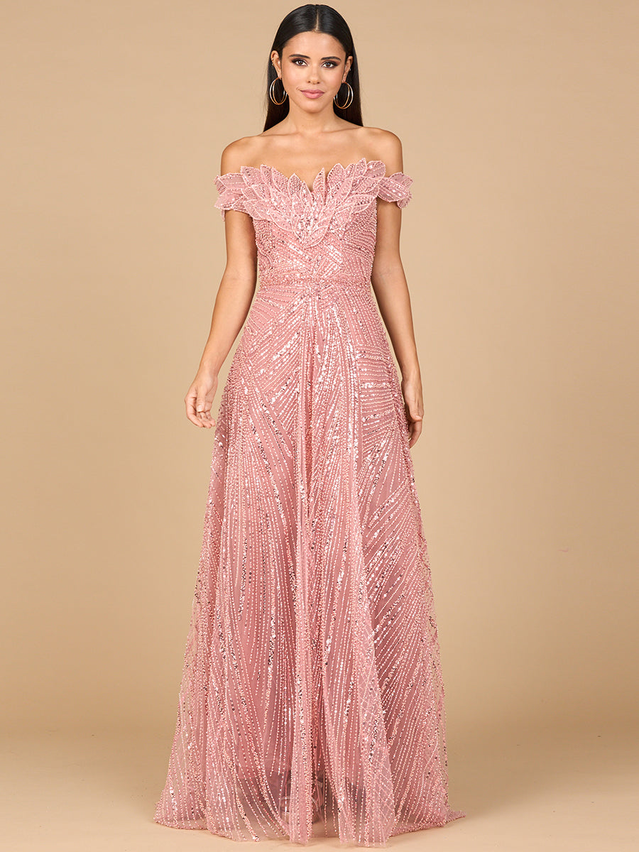 Off Shoulder Beaded Ballgown 28962