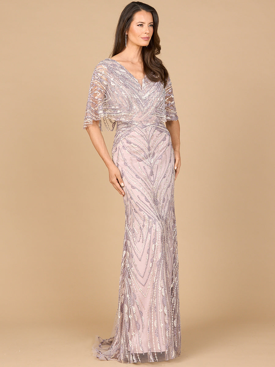 Cape Sleeve Mermaid Gown 28966