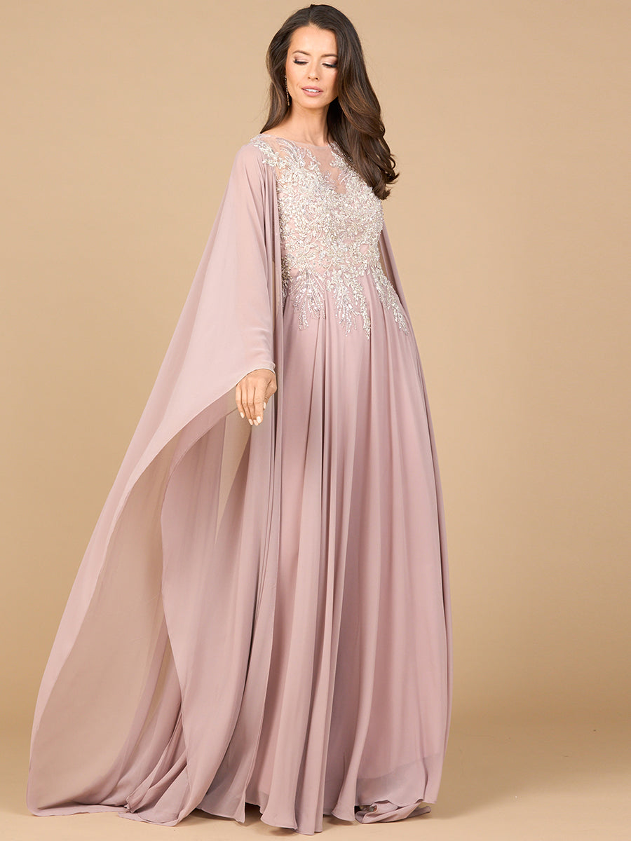 Chiffon A-line Long Gown with Cape Sleeves 28968 Chiffon A-line Long Gown with Cape Sleeves 28968