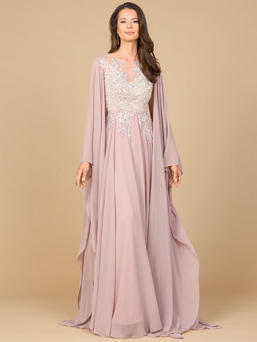 Chiffon A-line Long Gown with Cape Sleeves 28968