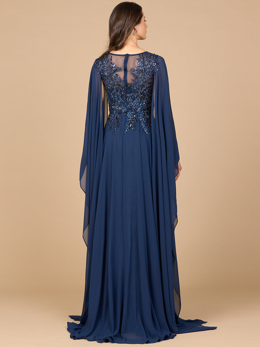 Chiffon A-line Long Gown with Cape Sleeves 28968