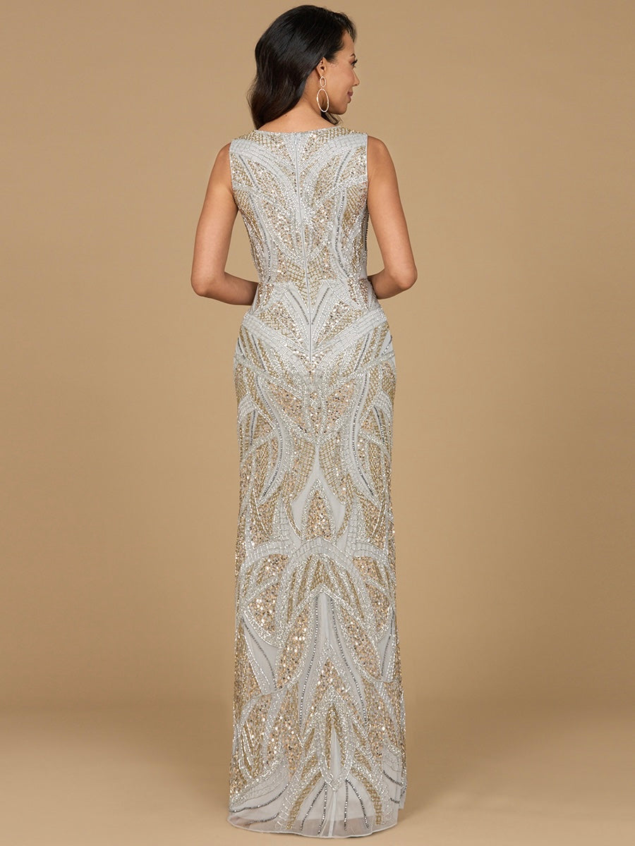 Beaded V-Neck Gown - OUTLET 28971