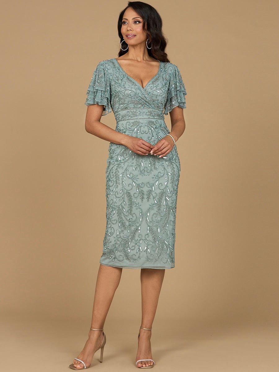 Beaded Midi Dress with Cape Sleeves 28973