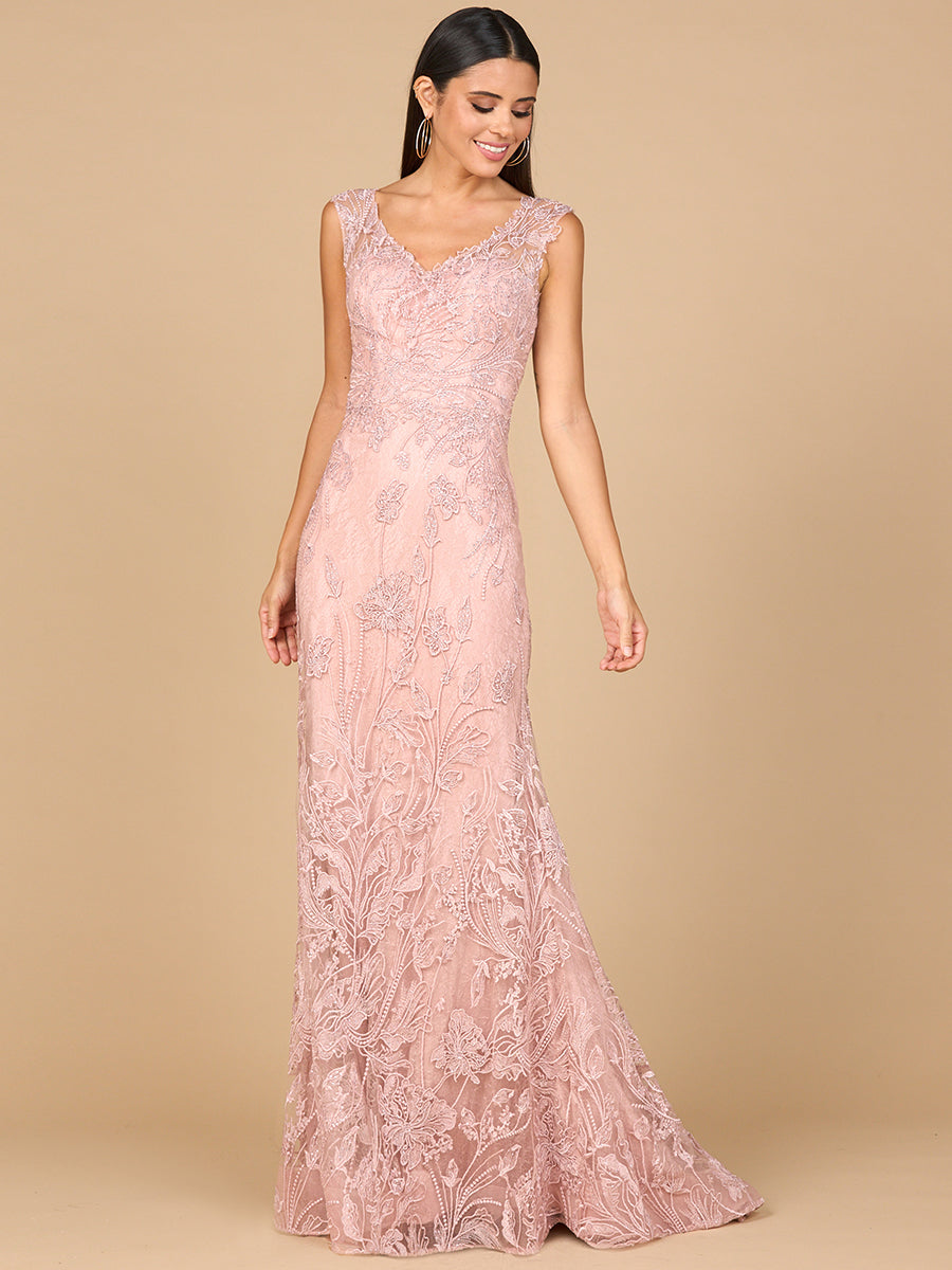 Overskirt Lace Fitted V-Neck Gown 28979