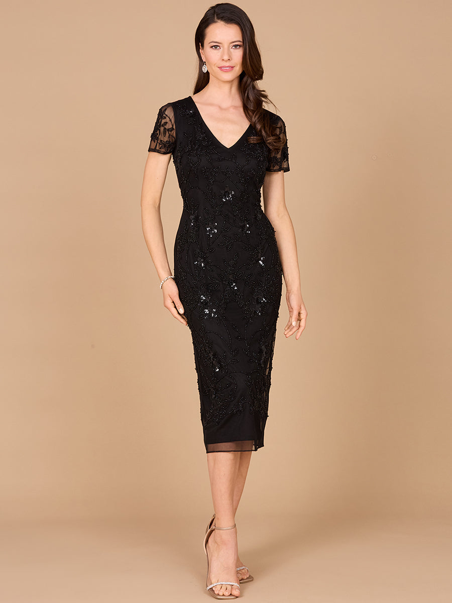 Beaded Midi Dress with Cap Sleeves 28995