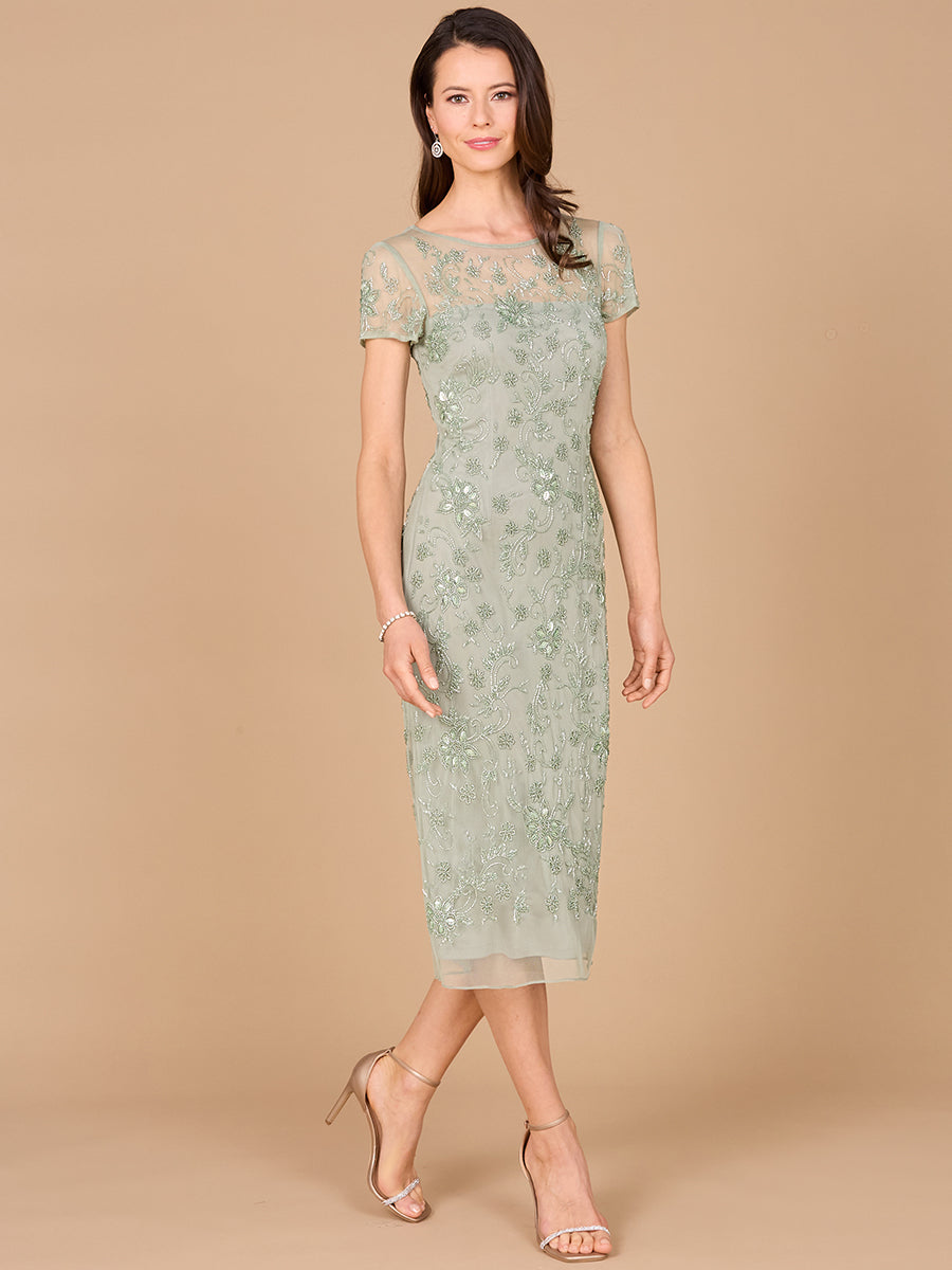 Beaded Midi Dress with Cap Sleeves 28997
