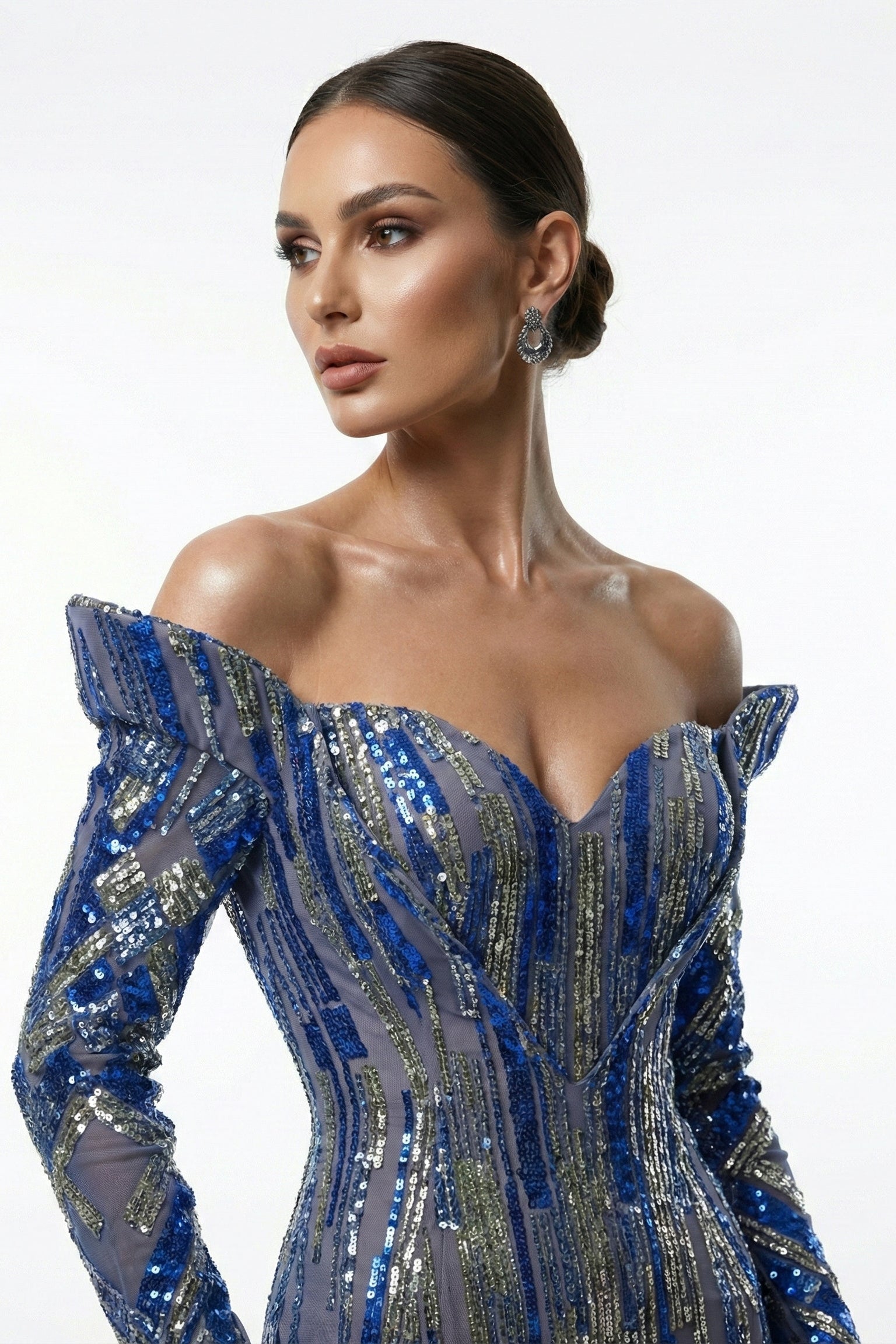Fouad Sarkis F02900A Blue Silver Embellished Mermaid Gown