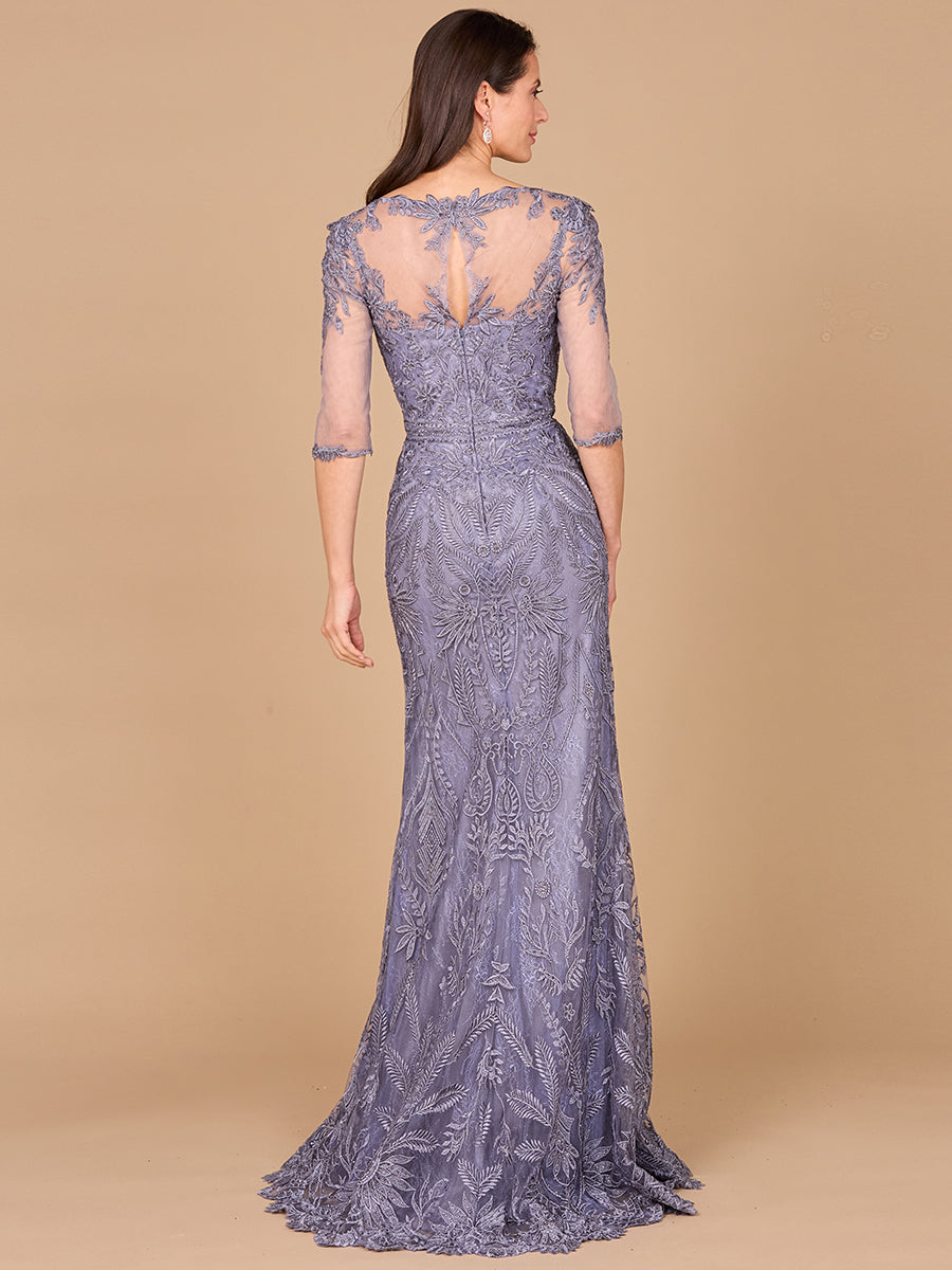 Detachable Half Sleeve Lace Sheath Gown 29020