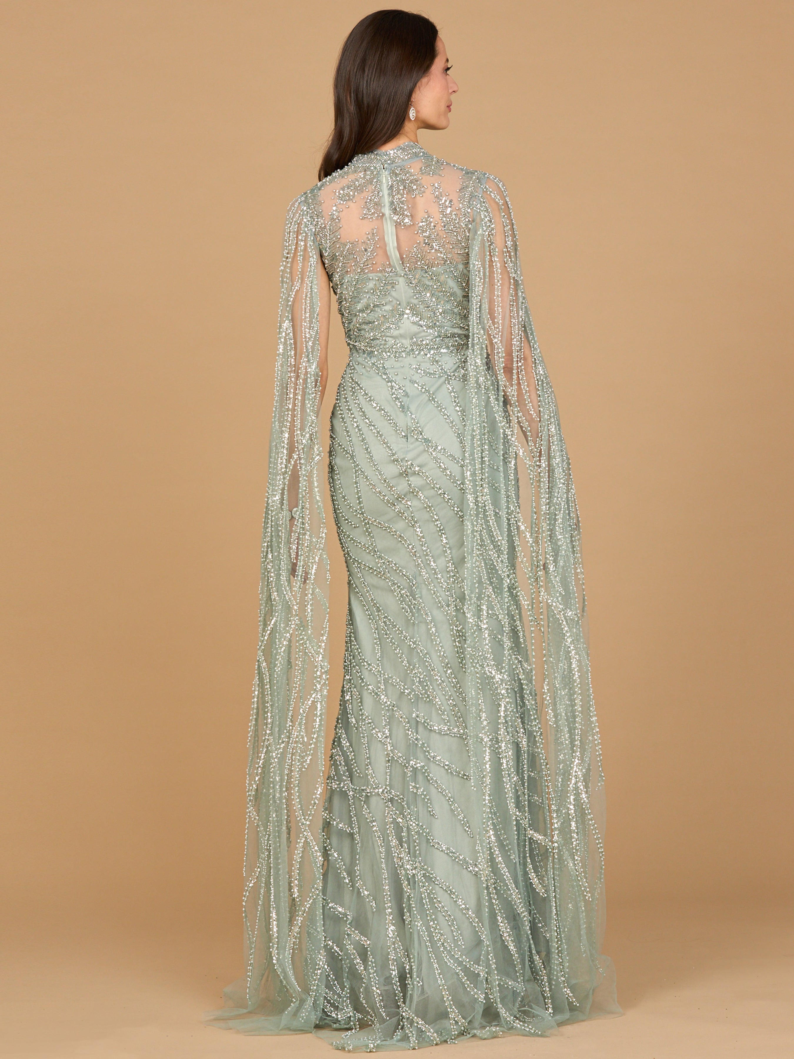 High Neck Gown with Long Cape Sleeves 29042