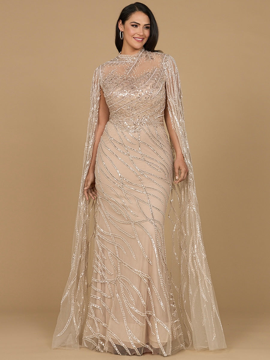 High Neck Gown with Long Cape Sleeves 29042