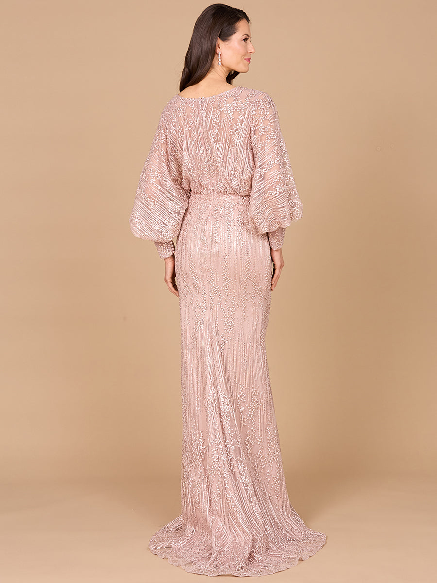 Long Bishop Sleeve Lace Gown 29043