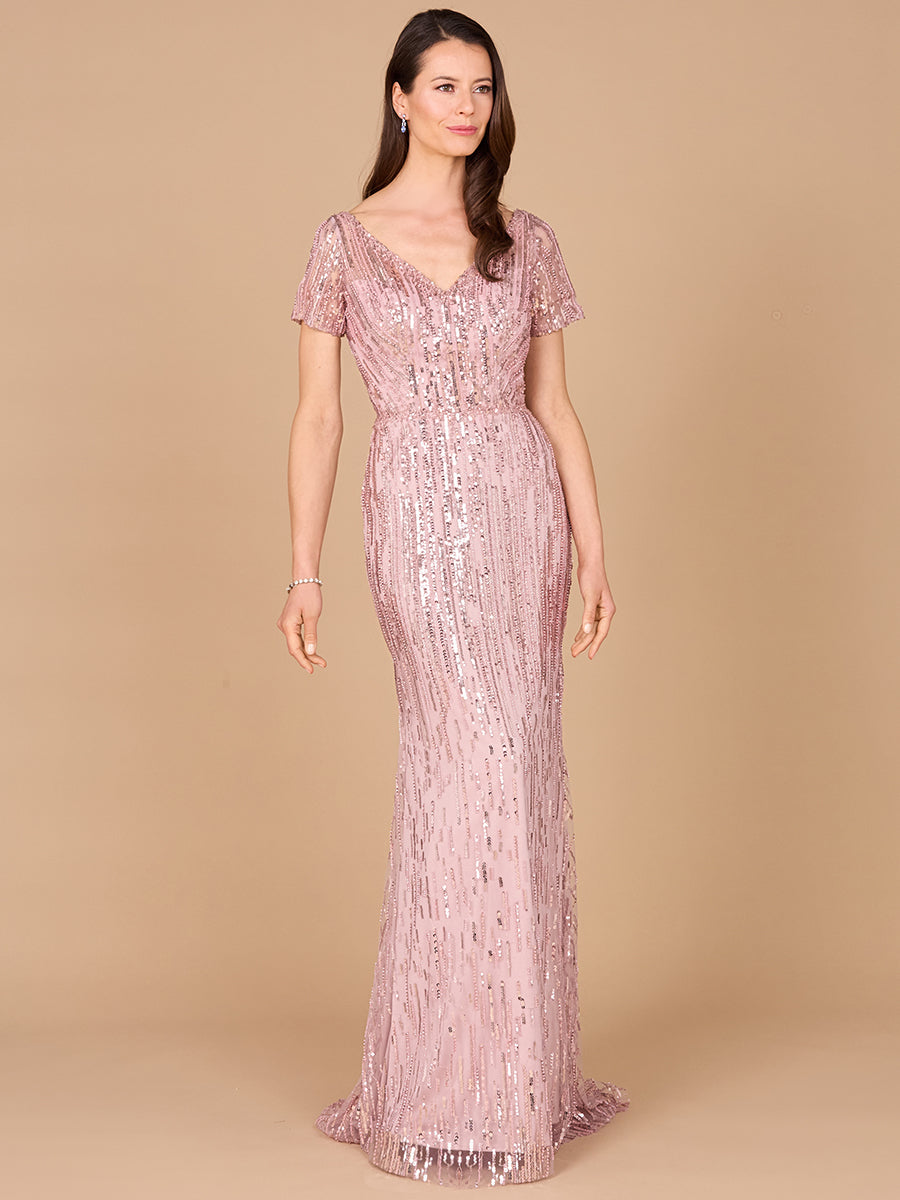 Short Sleeve, Beaded Mermaid Gown 29072